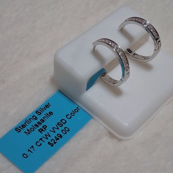 925 Sterling Silver Moissanite Diamond Huggie hoopsRhodium Plating